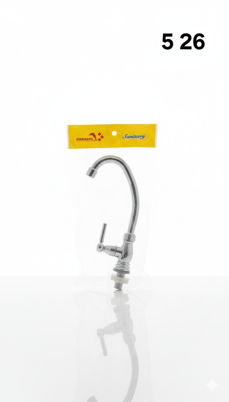 Chrome Gooseneck Kitchen Tap with Single Lever for Sink Piller Tap