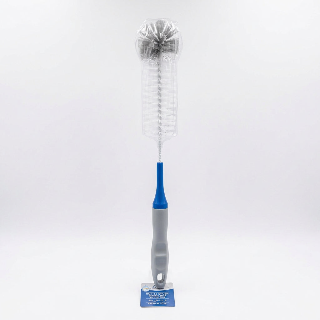 Long Handle Bottle Brush with Blue Grip for Cleaning Bottles