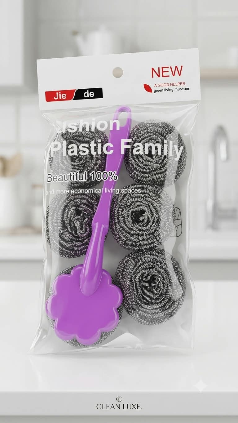 Jie De Steel Wool Scrubber Set 6 Pcs with Flower Handle for Kitchen