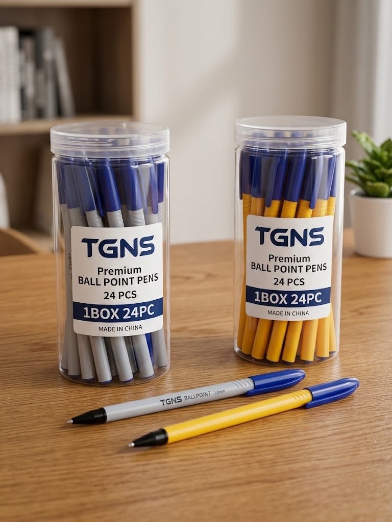 TGNS Premium Ball Point Pens 24 Pcs Jar Box Blue Ink 1.0mm Smooth Writing