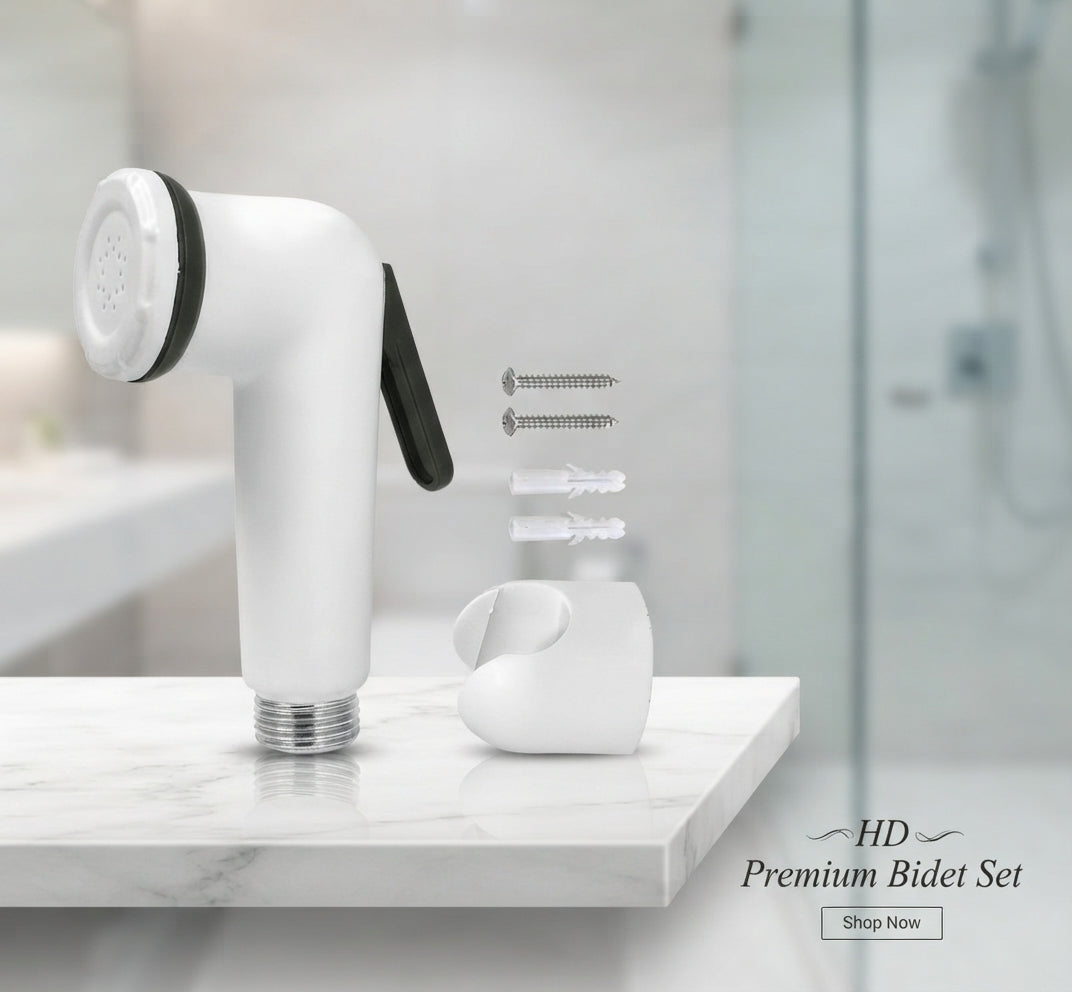 PVC Shattaf Head / Bidet Set, White and Grey, Durable ABS Plastic