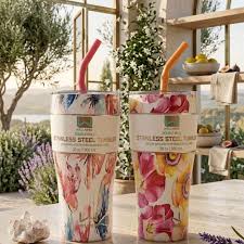 Wellness Double Wall Stainless Steel Insulated 30oz / 900ml Tumbler with Straw Lid and Floral Print