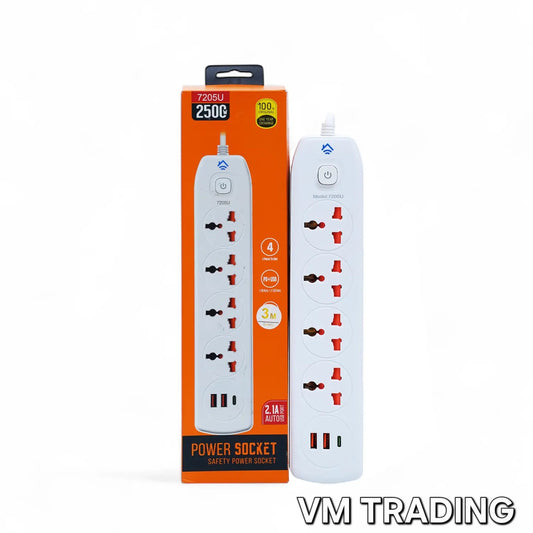 Power Socket Strip 2500W with USB Ports in Orange Box