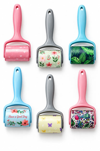 Lint Roller Sticky Hair Remover with Fancy Print Y Handle Reusable