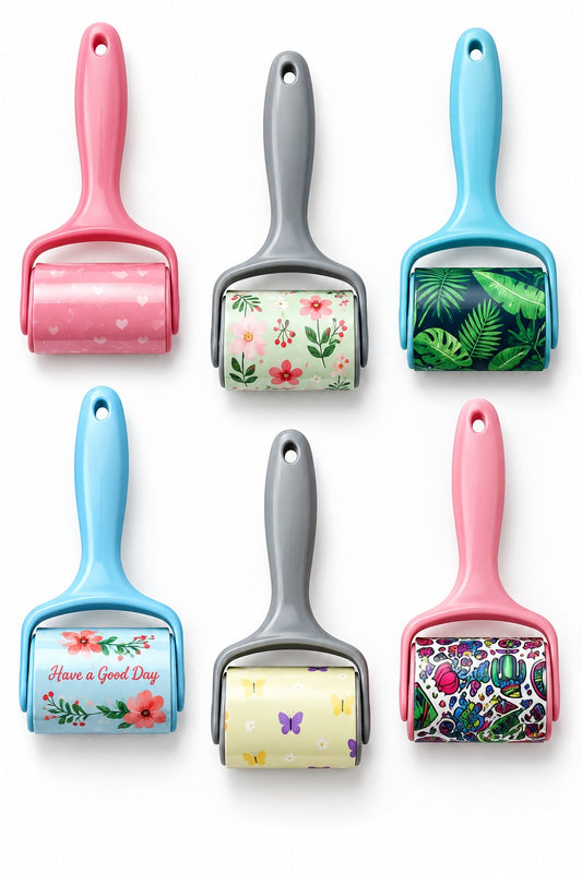 Lint Roller Sticky Hair Remover with Fancy Print Y Handle Reusable