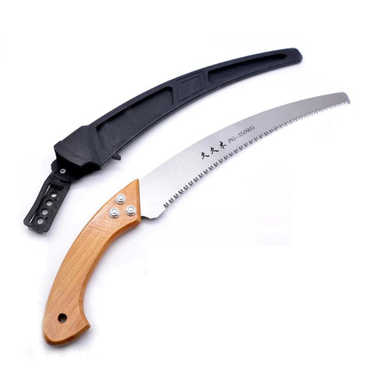 Curved Pruning Saw with Wooden Handle and Black Sheath