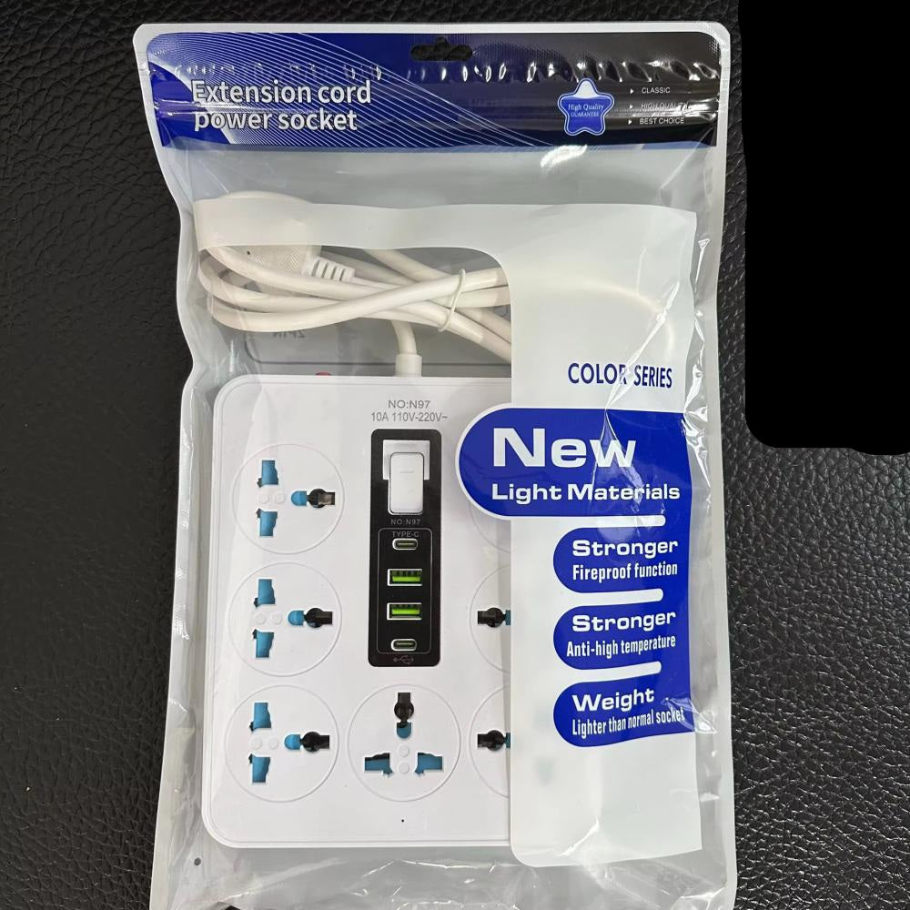 Universal Power Socket Extension Cord with USB and Switch in Bag
