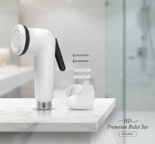 PVC Shattaf Head / Bidet Set, White and Grey, Durable ABS Plastic