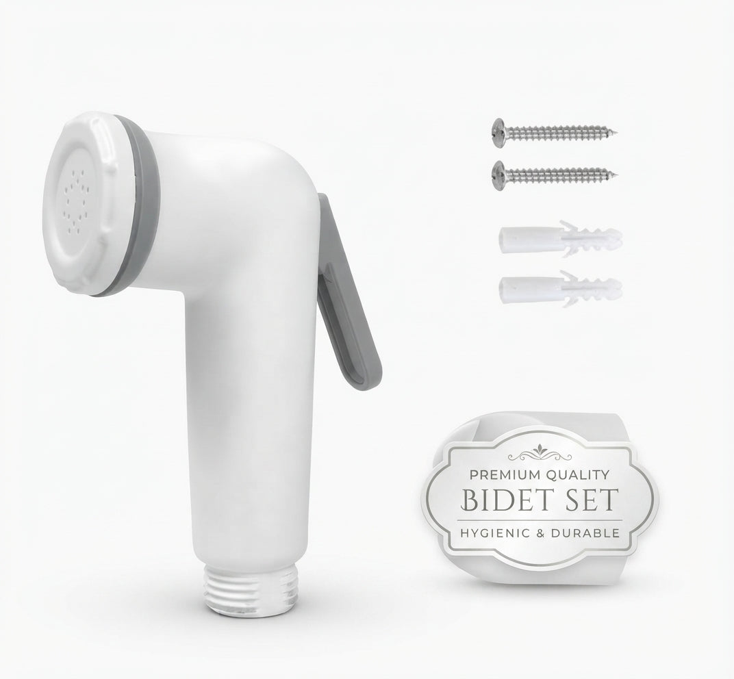 PVC Shattaf Head / Bidet Set, White and Grey, Durable ABS Plastic