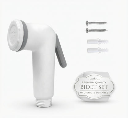 PVC Shattaf Head / Bidet Set, White and Grey, Durable ABS Plastic