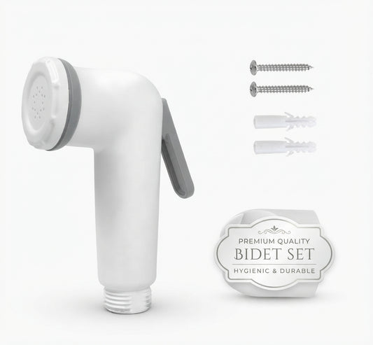 PVC Shattaf Head / Bidet Set, White and Grey, Durable ABS Plastic