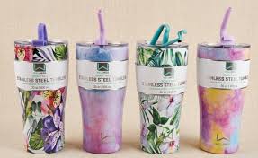 Wellness Double Wall Stainless Steel Insulated 30oz / 900ml Tumbler with Straw Lid and Floral Print