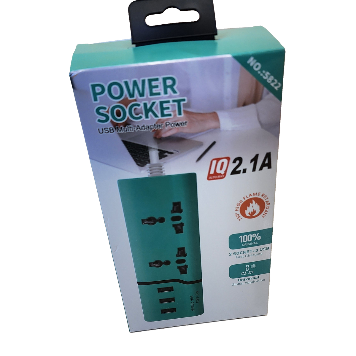 Teal Power Socket with 2.1A USB Charging Ports in Box